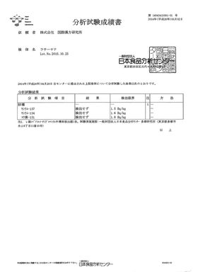 放射能の分析試験成績書