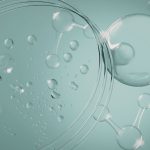 シャーレと泡、分子模型が浮かぶ研究のイメージ